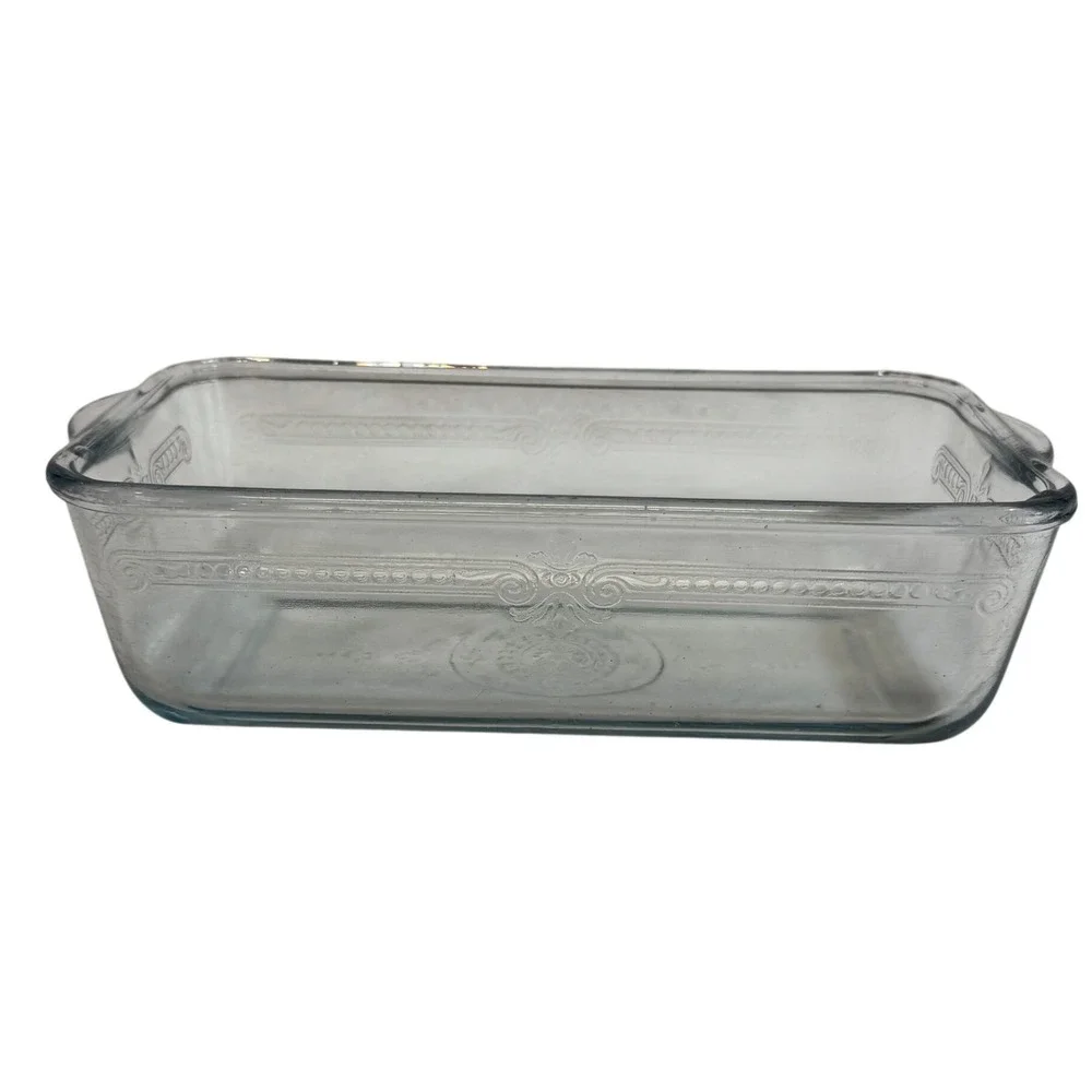 Vintage Fire King Blue Glass Loaf Pan Embossed Swirl Design Bakeware Baking Dish